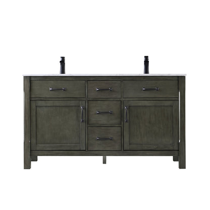 Maribella 60" Double Bathroom Vanity Set in Rust Black and Carrara White Marble Countertop without Mirror