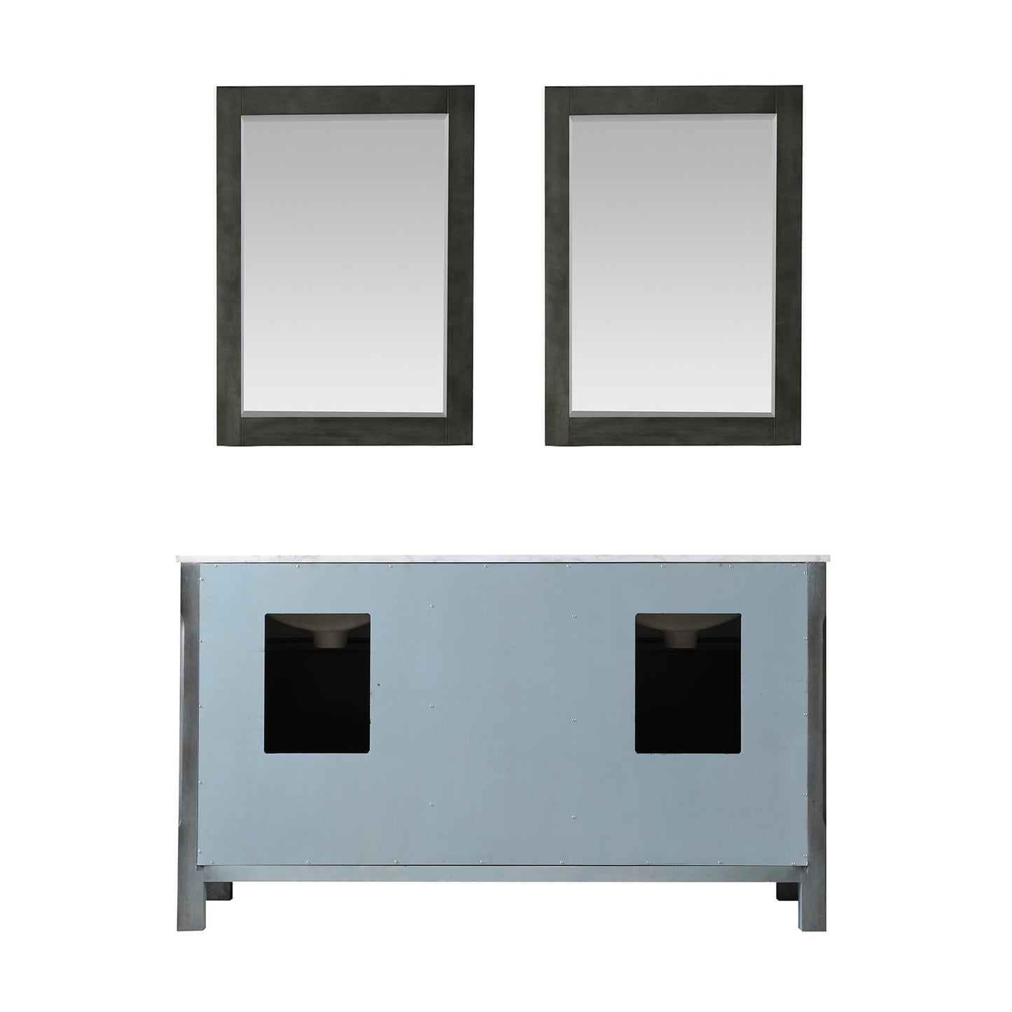 Maribella 60" Double Bathroom Vanity Set in Rust Black and Carrara White Marble Countertop with Mirror
