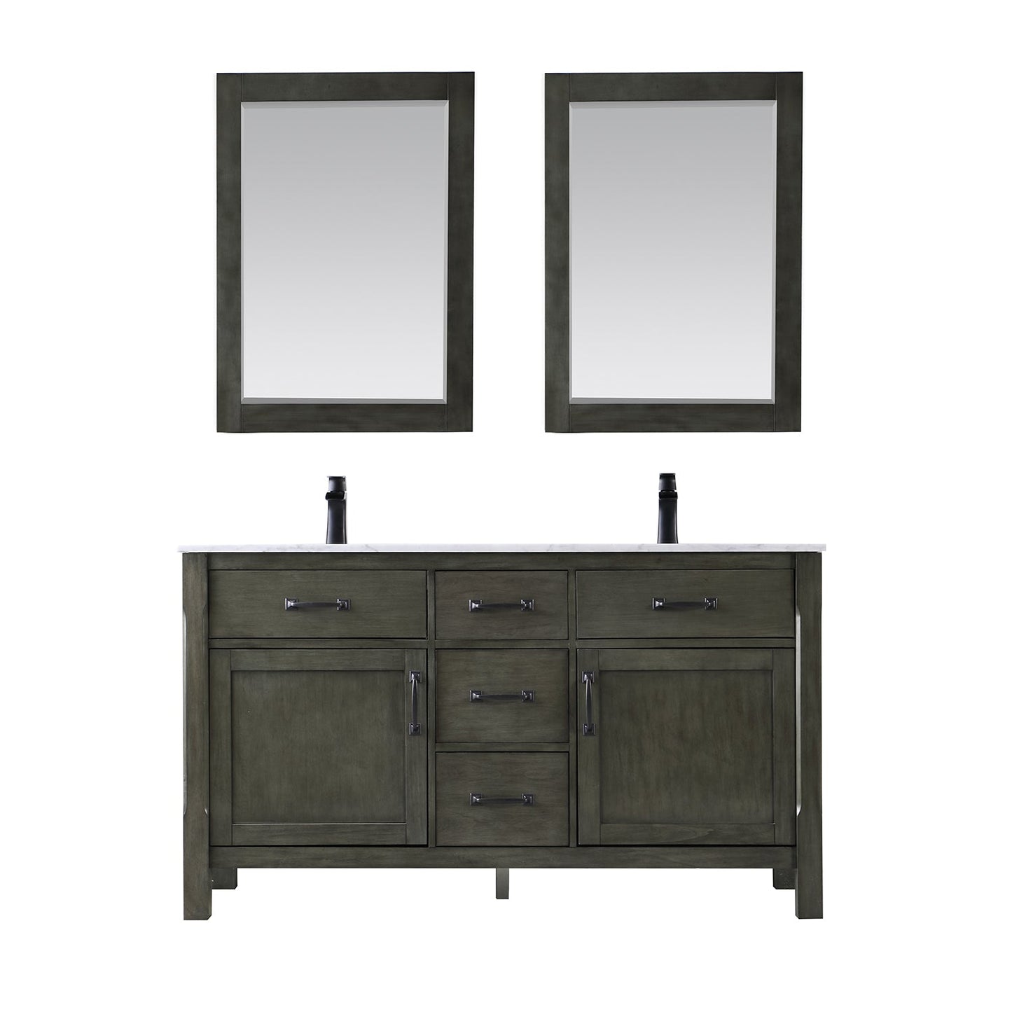 Maribella 60" Double Bathroom Vanity Set in Rust Black and Carrara White Marble Countertop with Mirror
