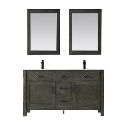 Maribella 60" Double Bathroom Vanity Set in Rust Black and Carrara White Marble Countertop with Mirror