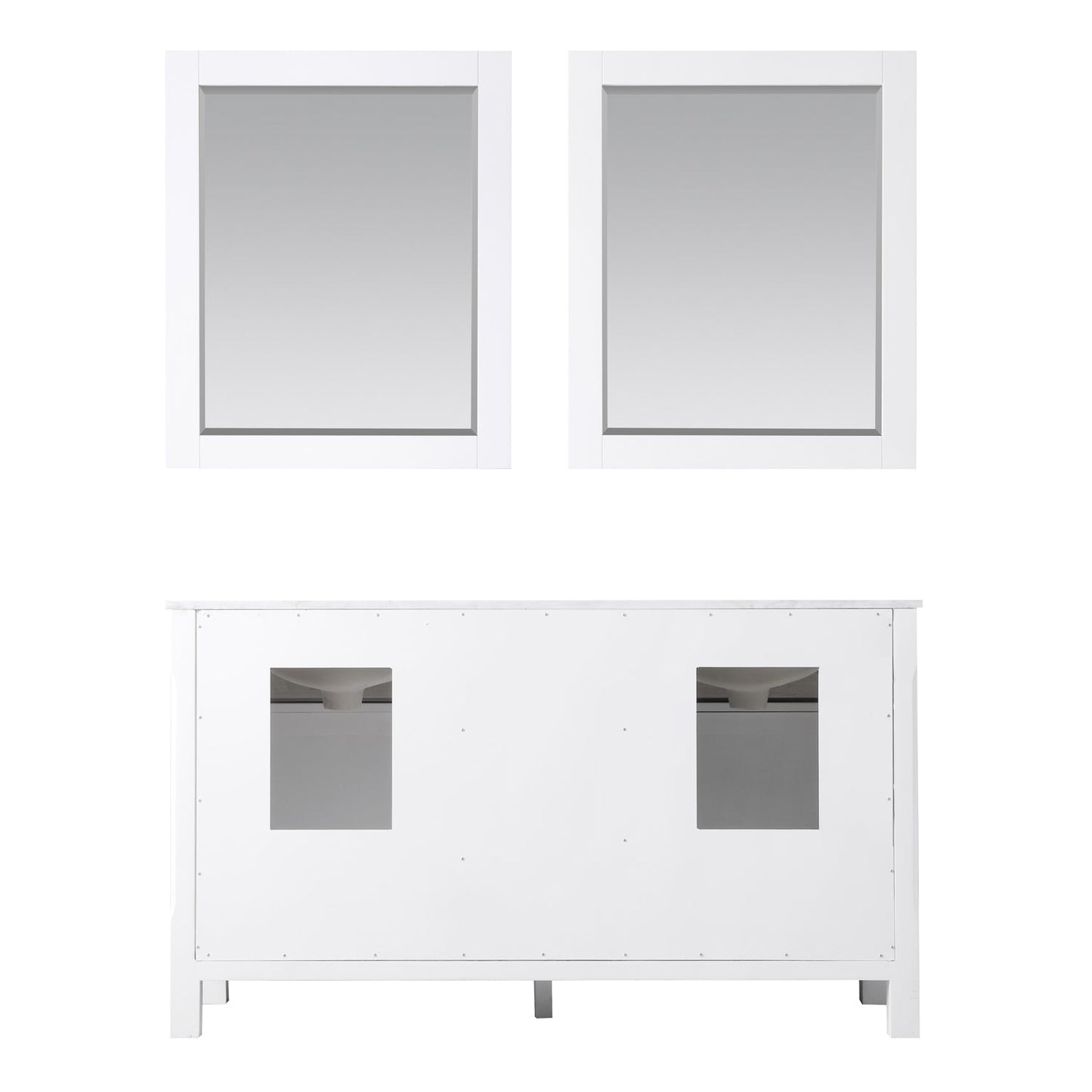 Maribella 60" Double Bathroom Vanity Set in White and Carrara White Marble Countertop with Mirror
