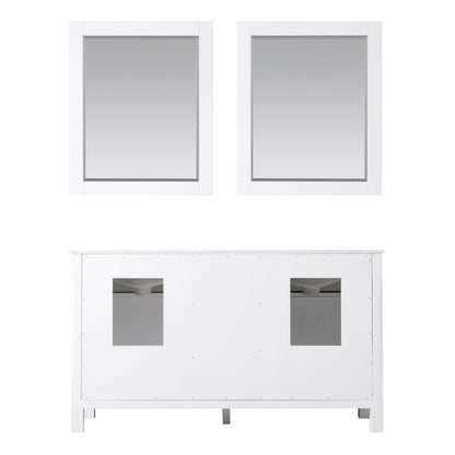 Maribella 60" Double Bathroom Vanity Set in White and Carrara White Marble Countertop with Mirror