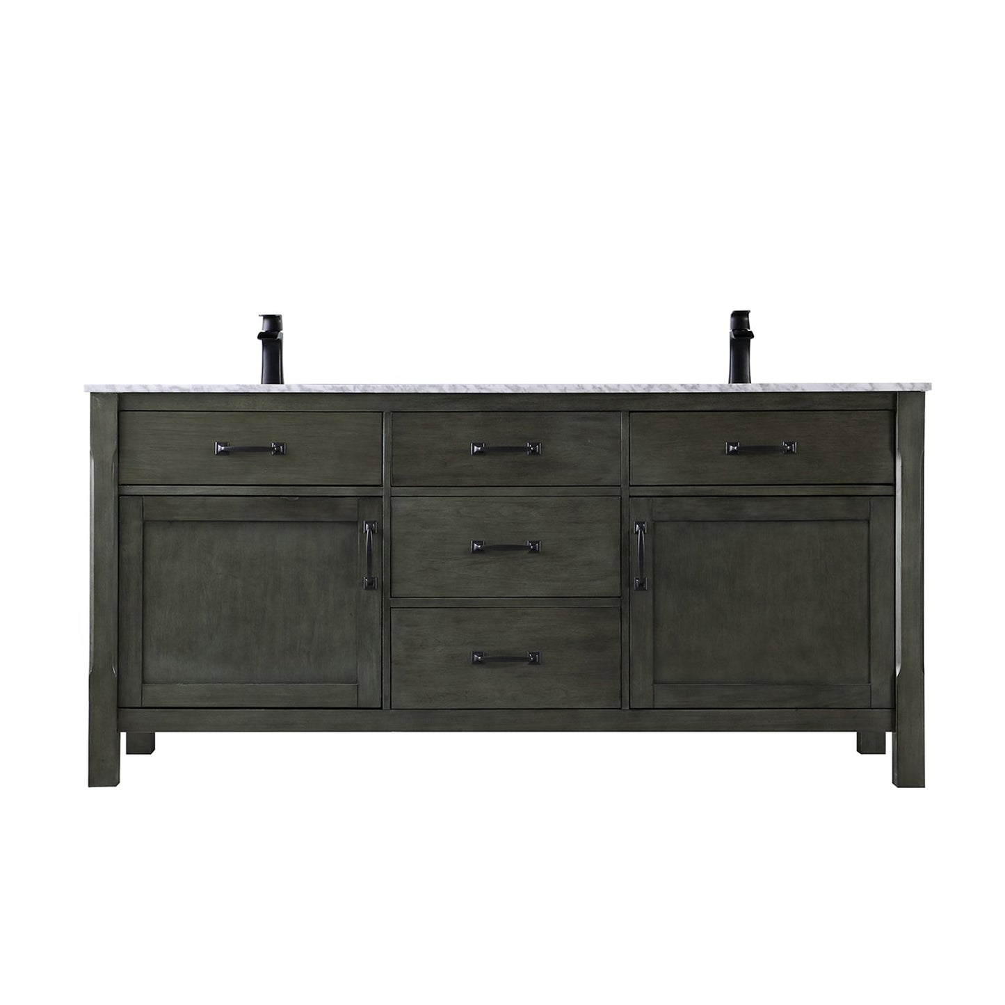 Maribella 72" Double Bathroom Vanity Set in Rust Black and Carrara White Marble Countertop without Mirror