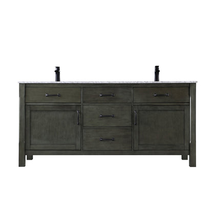 Maribella 72" Double Bathroom Vanity Set in Rust Black and Carrara White Marble Countertop without Mirror