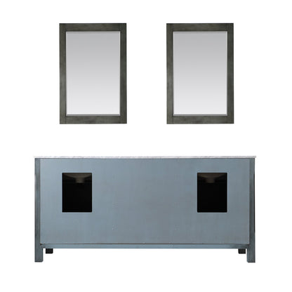 Maribella 72" Double Bathroom Vanity Set in Rust Black and Carrara White Marble Countertop with Mirror