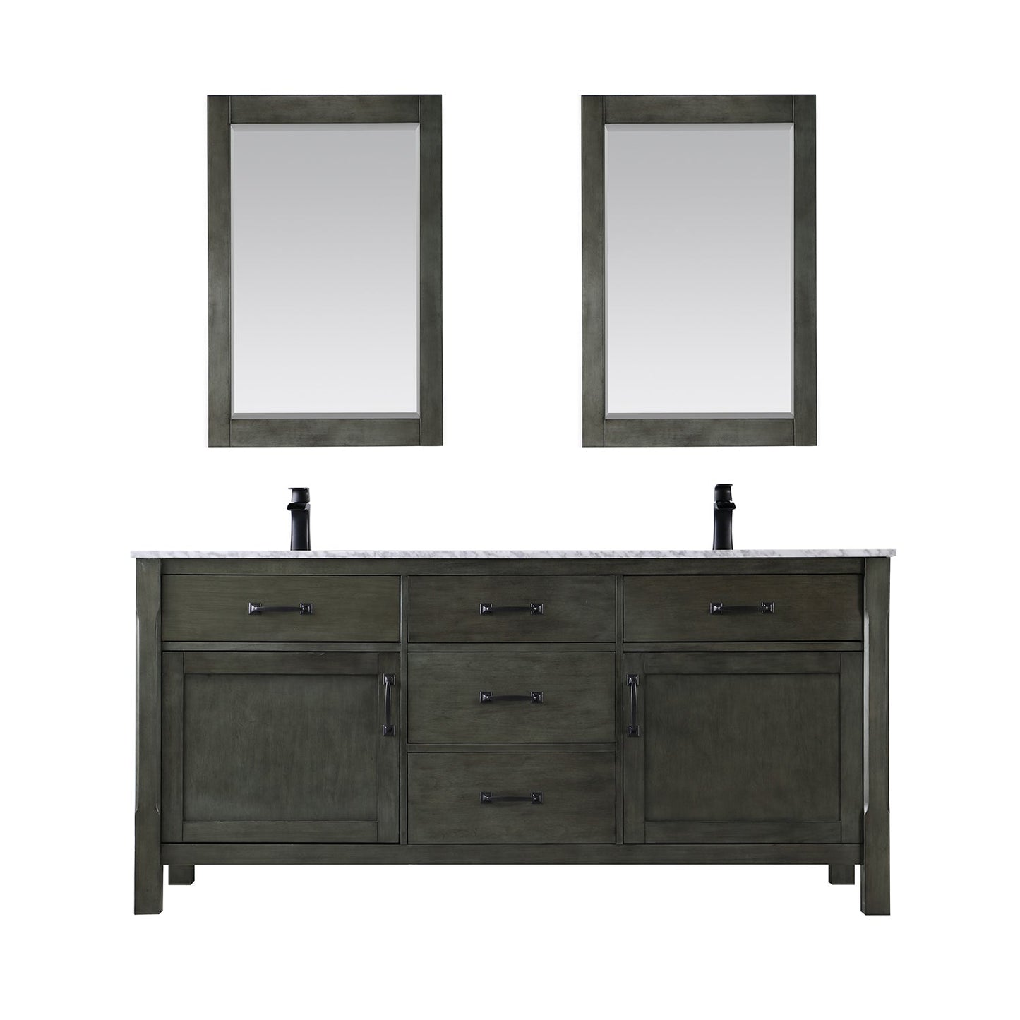 Maribella 72" Double Bathroom Vanity Set in Rust Black and Carrara White Marble Countertop with Mirror