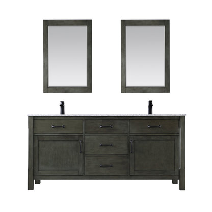 Maribella 72" Double Bathroom Vanity Set in Rust Black and Carrara White Marble Countertop with Mirror