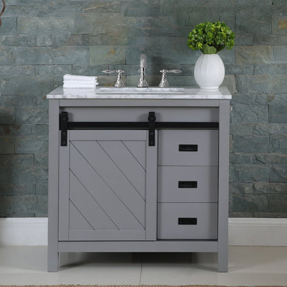 Kinsley 36" Single Bathroom Vanity Set in Gray and Carrara White Marble Countertop without Mirror