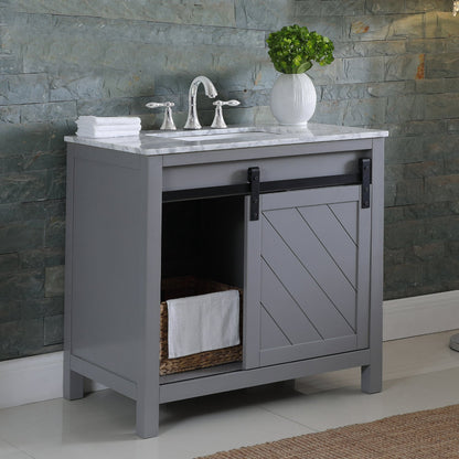 Kinsley 36" Single Bathroom Vanity Set in Gray and Carrara White Marble Countertop without Mirror