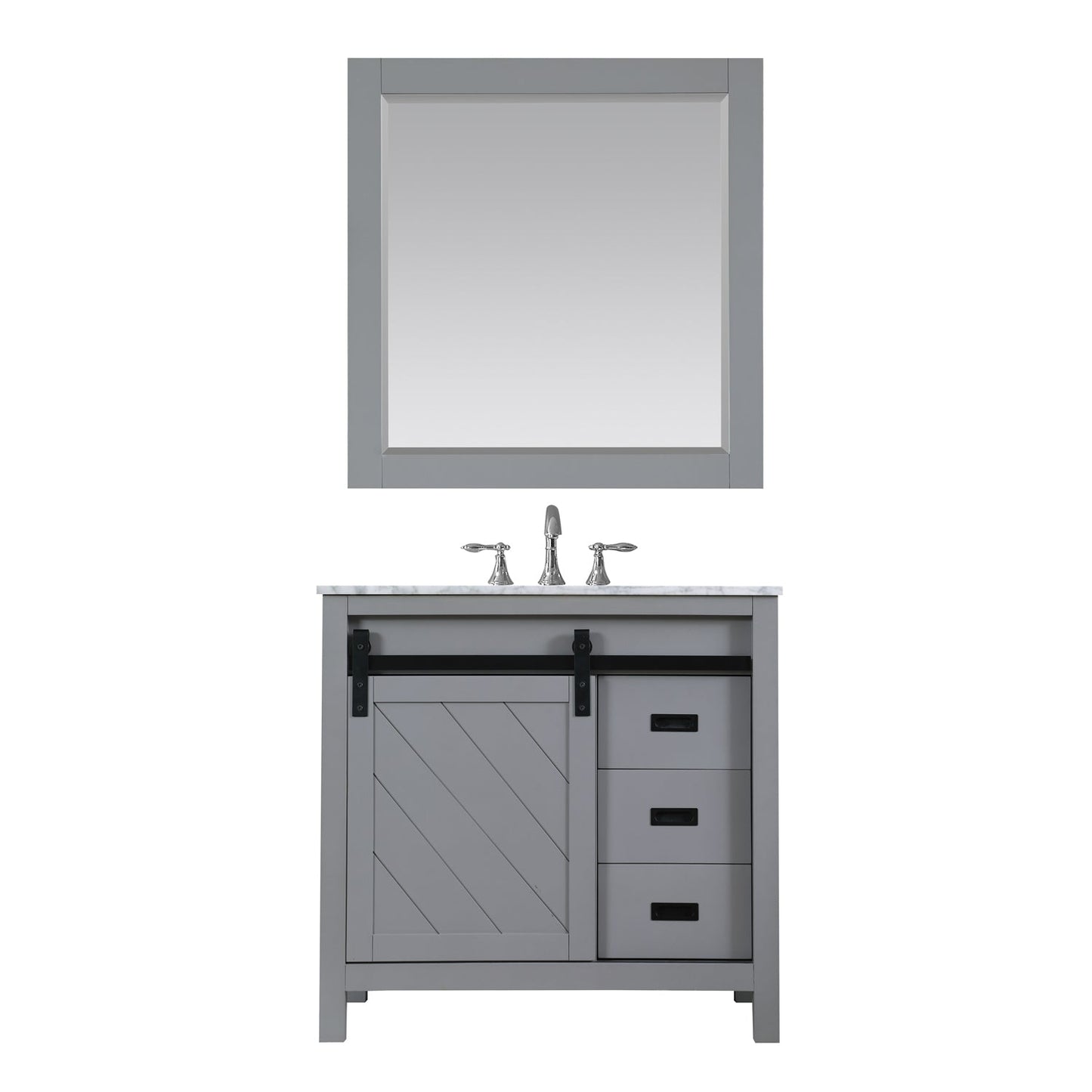 Kinsley 36" Single Bathroom Vanity Set in Gray and Carrara White Marble Countertop with Mirror