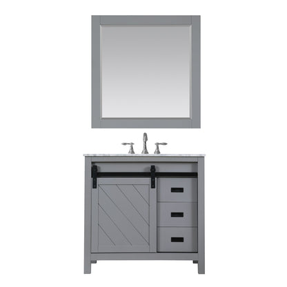 Kinsley 36" Single Bathroom Vanity Set in Gray and Carrara White Marble Countertop with Mirror