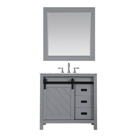 Kinsley 36" Single Bathroom Vanity Set in Gray and Carrara White Marble Countertop with Mirror