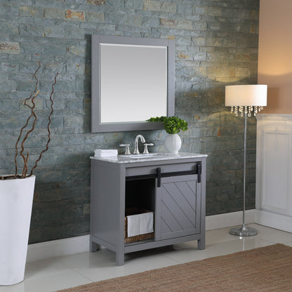 Kinsley 36" Single Bathroom Vanity Set in Gray and Carrara White Marble Countertop with Mirror