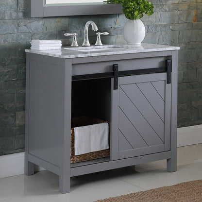 Kinsley 36" Single Bathroom Vanity Set in Gray and Carrara White Marble Countertop with Mirror