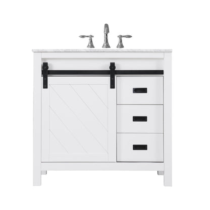 Kinsley 36" Single Bathroom Vanity Set in White and Carrara White Marble Countertop without Mirror