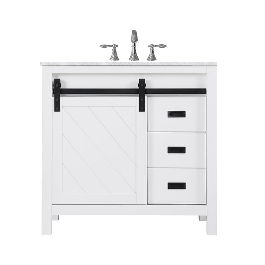 Kinsley 36" Single Bathroom Vanity Set in White and Carrara White Marble Countertop without Mirror