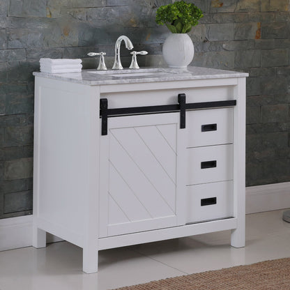 Kinsley 36" Single Bathroom Vanity Set in White and Carrara White Marble Countertop without Mirror