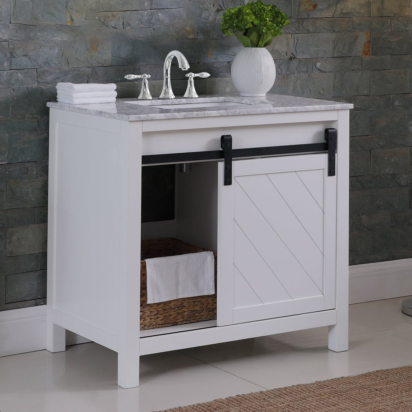 Kinsley 36" Single Bathroom Vanity Set in White and Carrara White Marble Countertop without Mirror