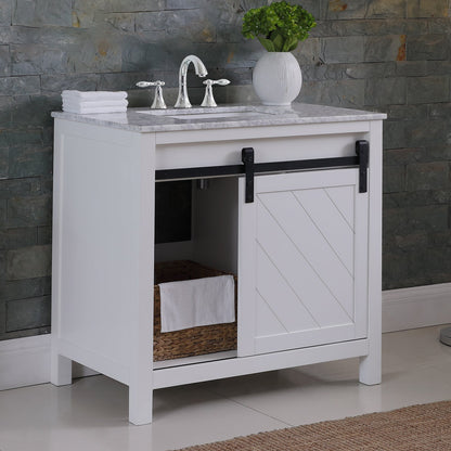 Kinsley 36" Single Bathroom Vanity Set in White and Carrara White Marble Countertop without Mirror