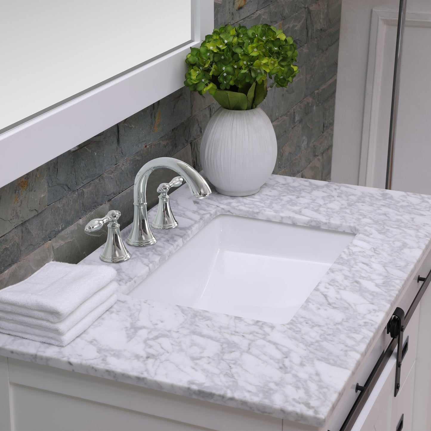 Kinsley 36" Single Bathroom Vanity Set in White and Carrara White Marble Countertop without Mirror