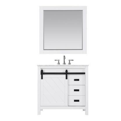Kinsley 36" Single Bathroom Vanity Set in White and Carrara White Marble Countertop with Mirror