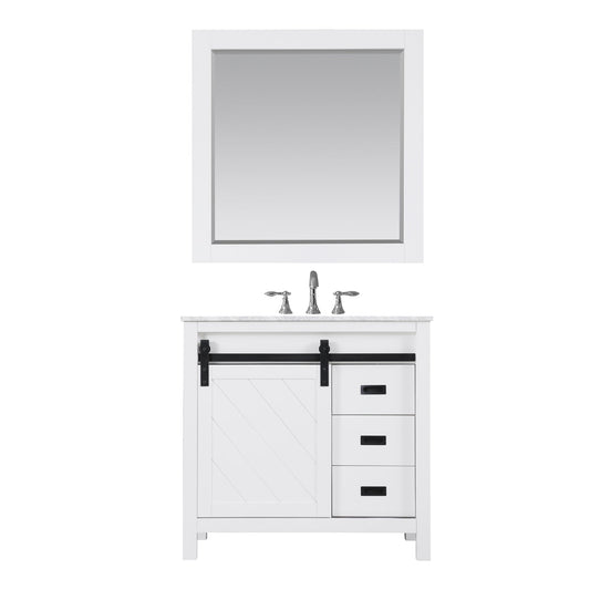 Kinsley 36" Single Bathroom Vanity Set in White and Carrara White Marble Countertop with Mirror