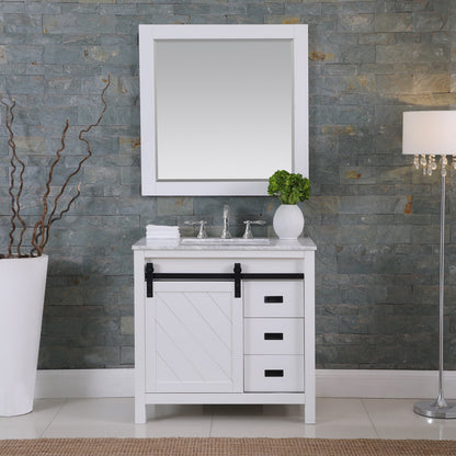 Kinsley 36" Single Bathroom Vanity Set in White and Carrara White Marble Countertop with Mirror
