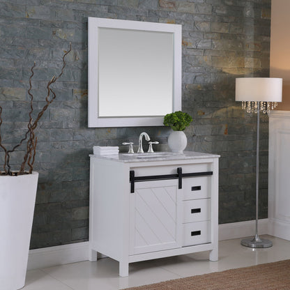 Kinsley 36" Single Bathroom Vanity Set in White and Carrara White Marble Countertop with Mirror