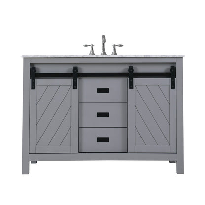 Kinsley 48" Single Bathroom Vanity Set in Gray and Carrara White Marble Countertop without Mirror
