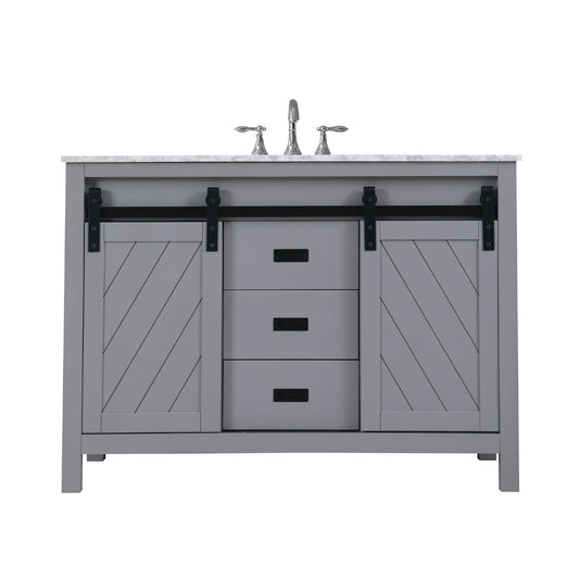 Kinsley 48" Single Bathroom Vanity Set in Gray and Carrara White Marble Countertop without Mirror