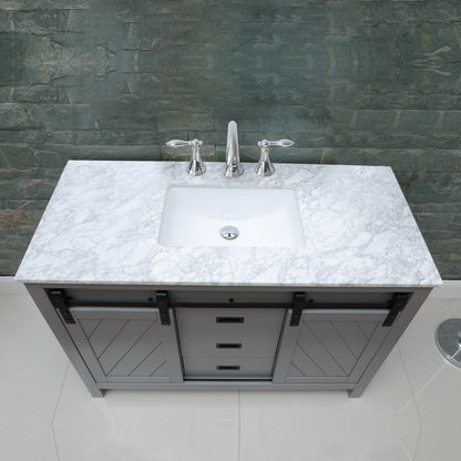 Kinsley 48" Single Bathroom Vanity Set in Gray and Carrara White Marble Countertop without Mirror