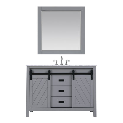 Kinsley 48" Single Bathroom Vanity Set in Gray and Carrara White Marble Countertop with Mirror