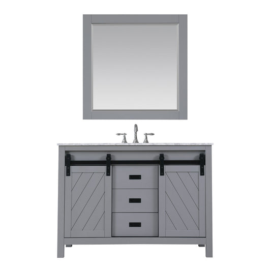 Kinsley 48" Single Bathroom Vanity Set in Gray and Carrara White Marble Countertop with Mirror
