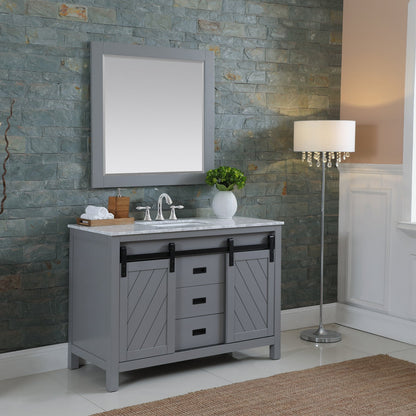 Kinsley 48" Single Bathroom Vanity Set in Gray and Carrara White Marble Countertop with Mirror