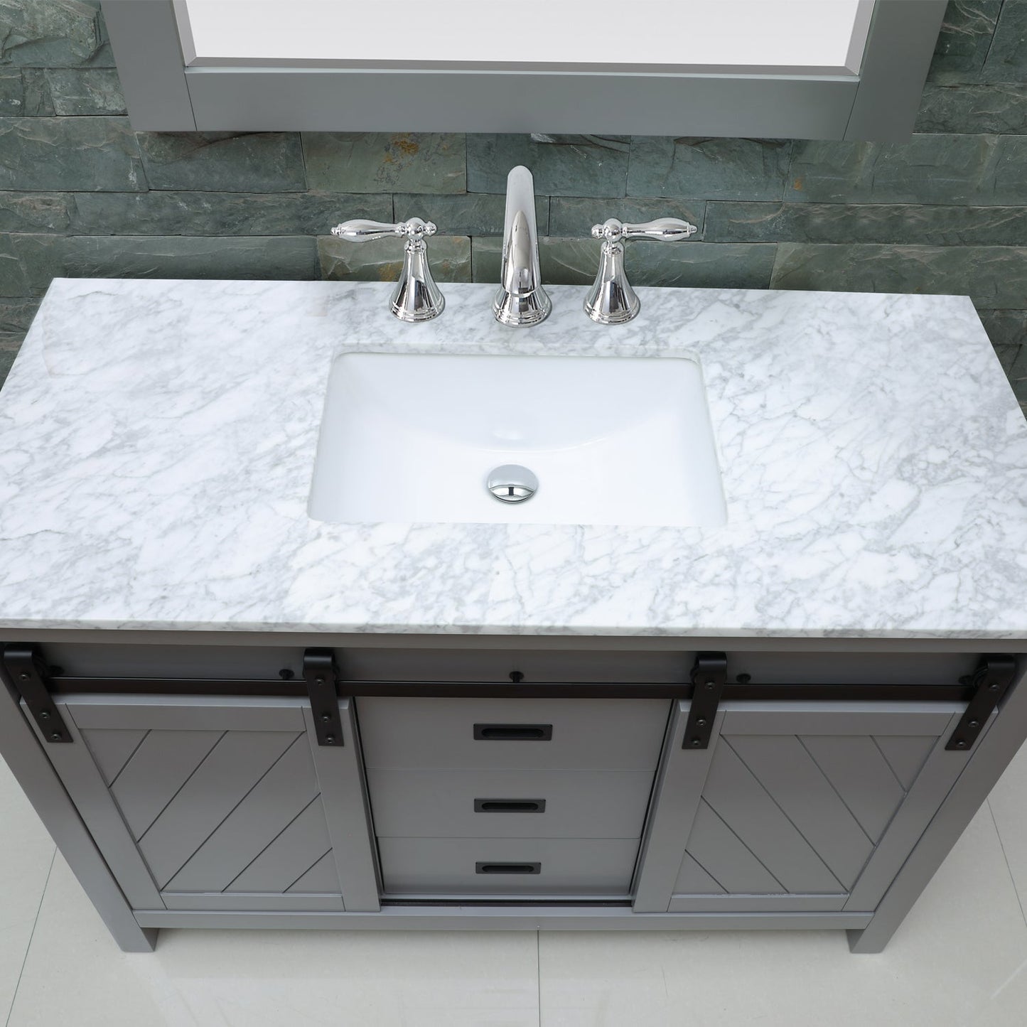 Kinsley 48" Single Bathroom Vanity Set in Gray and Carrara White Marble Countertop with Mirror