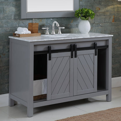 Kinsley 48" Single Bathroom Vanity Set in Gray and Carrara White Marble Countertop with Mirror