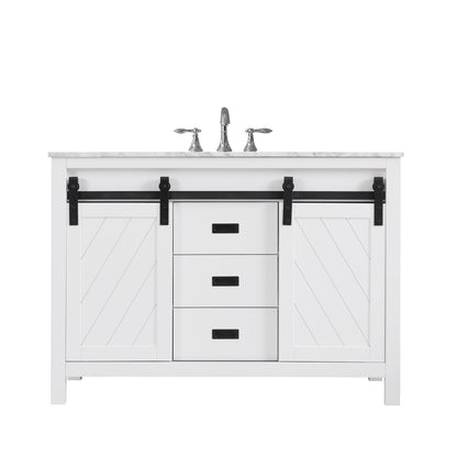 Kinsley 48" Single Bathroom Vanity Set in White and Carrara White Marble Countertop without Mirror