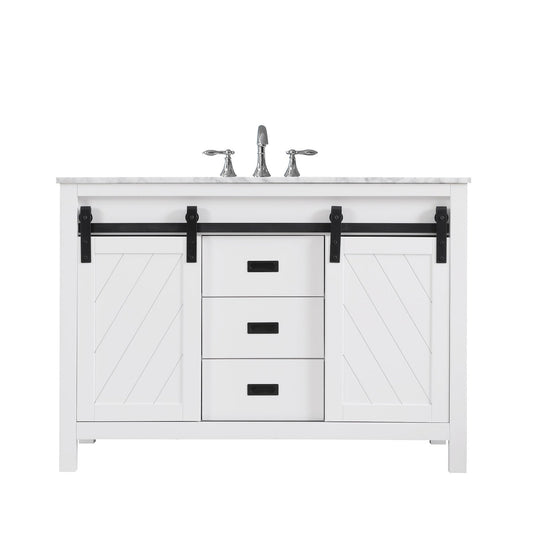 Kinsley 48" Single Bathroom Vanity Set in White and Carrara White Marble Countertop without Mirror