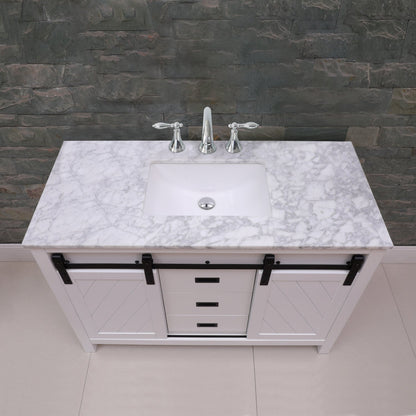 Kinsley 48" Single Bathroom Vanity Set in White and Carrara White Marble Countertop without Mirror