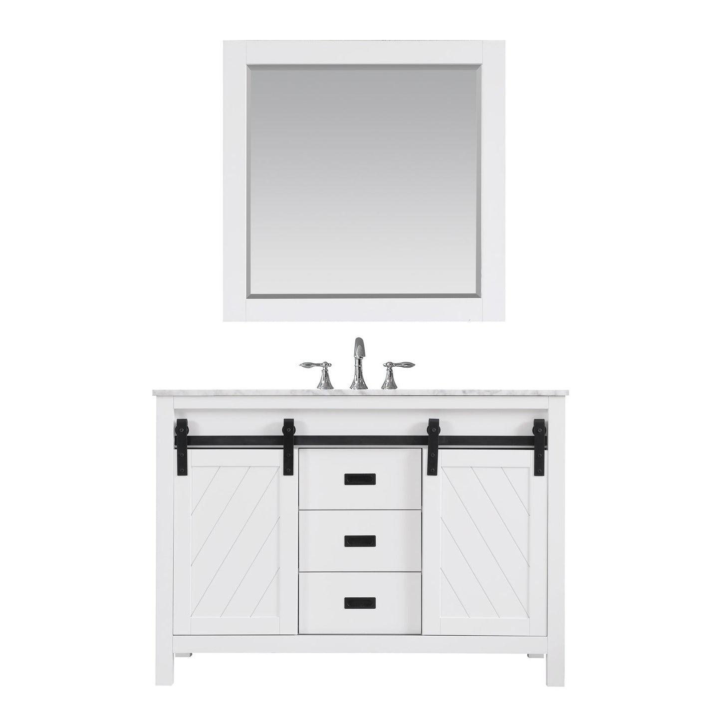 Kinsley 48" Single Bathroom Vanity Set in White and Carrara White Marble Countertop with Mirror