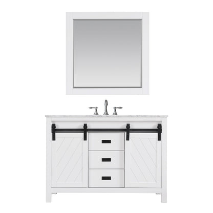 Kinsley 48" Single Bathroom Vanity Set in White and Carrara White Marble Countertop with Mirror