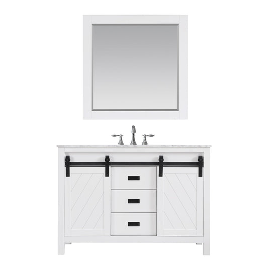 Kinsley 48" Single Bathroom Vanity Set in White and Carrara White Marble Countertop with Mirror