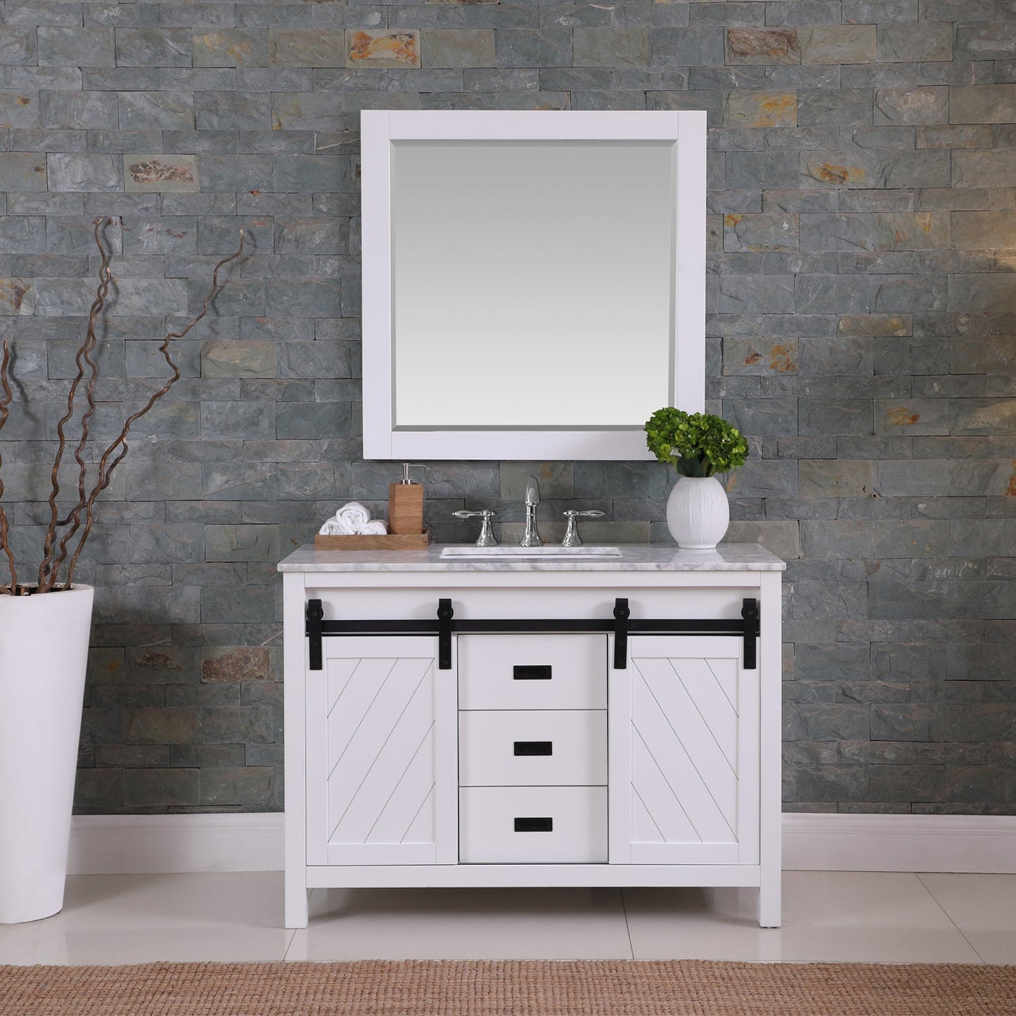 Kinsley 48" Single Bathroom Vanity Set in White and Carrara White Marble Countertop with Mirror
