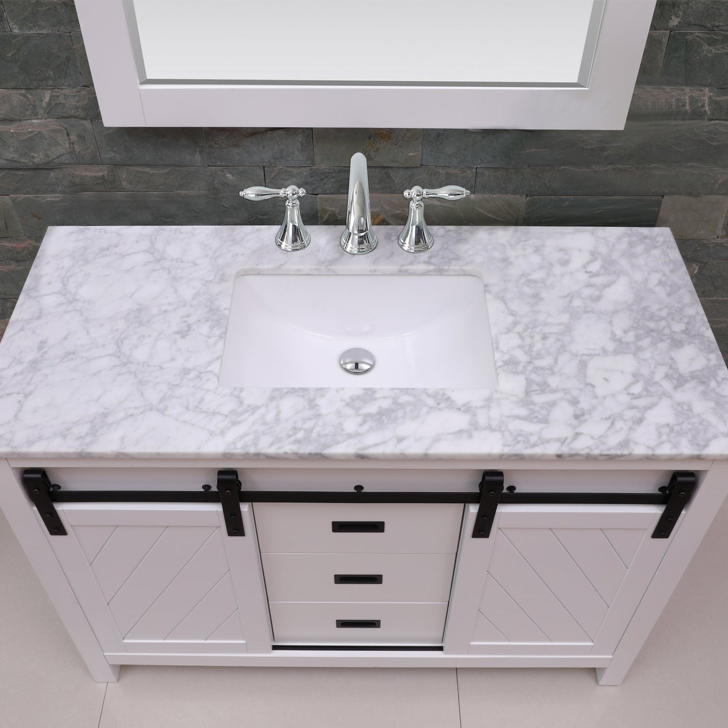 Kinsley 48" Single Bathroom Vanity Set in White and Carrara White Marble Countertop with Mirror