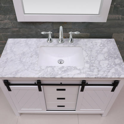 Kinsley 48" Single Bathroom Vanity Set in White and Carrara White Marble Countertop with Mirror