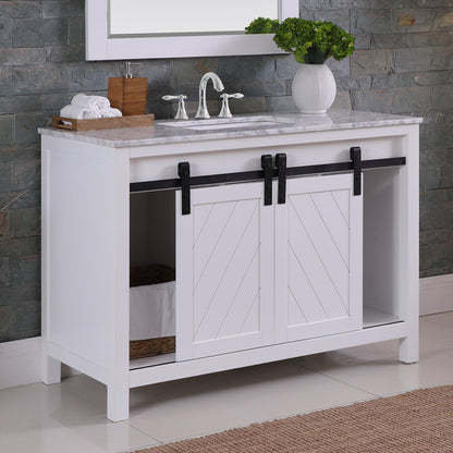 Kinsley 48" Single Bathroom Vanity Set in White and Carrara White Marble Countertop with Mirror