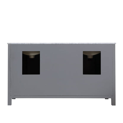 Kinsley 60" Double Bathroom Vanity Set in Gray and Carrara White Marble Countertop without Mirror