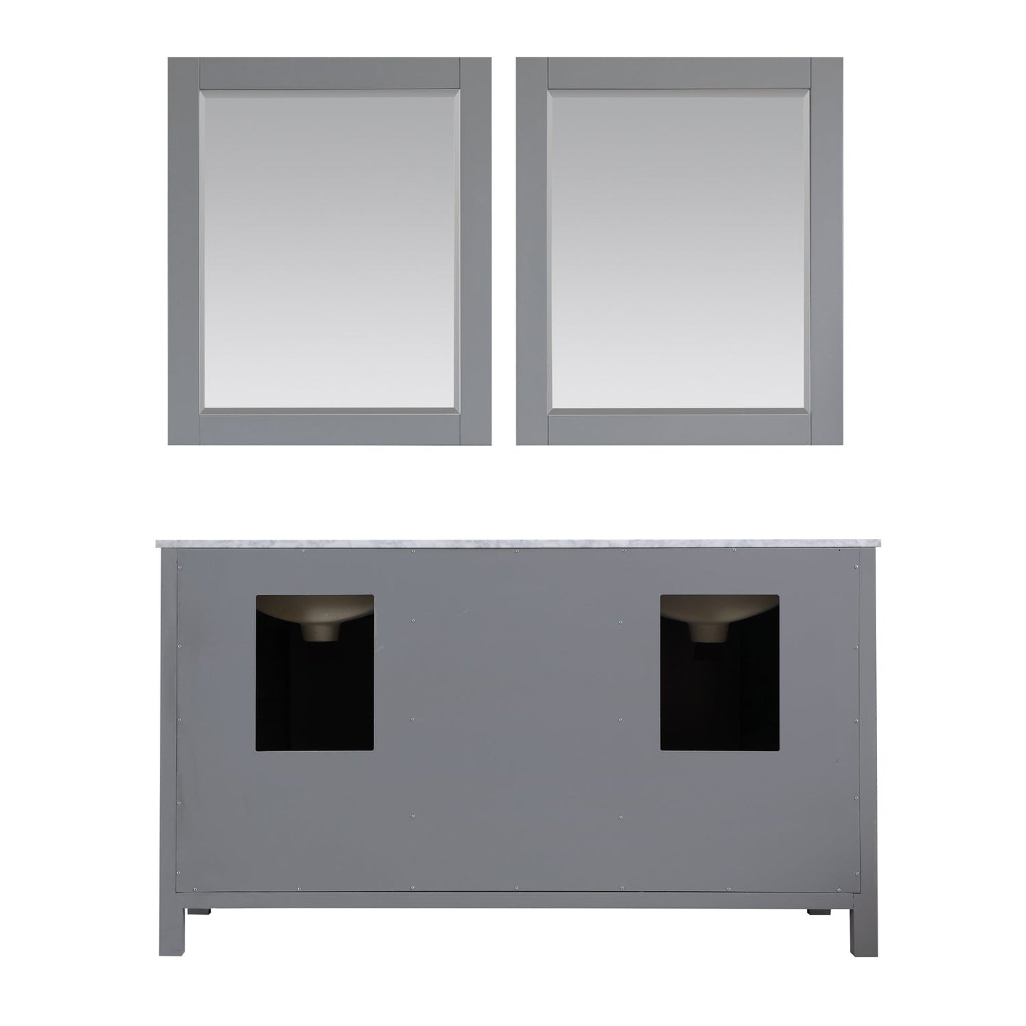 Kinsley 60" Double Bathroom Vanity Set in Gray and Carrara White Marble Countertop with Mirror