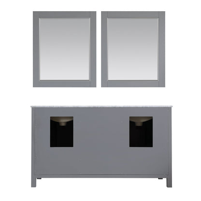 Kinsley 60" Double Bathroom Vanity Set in Gray and Carrara White Marble Countertop with Mirror