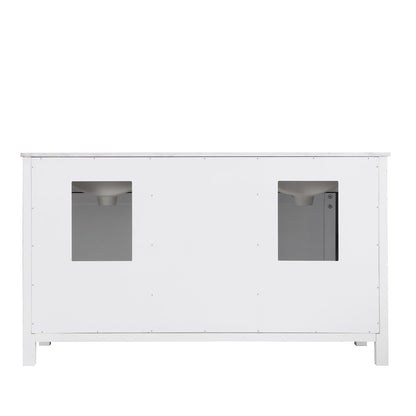 Kinsley 60" Double Bathroom Vanity Set in White and Carrara White Marble Countertop without Mirror